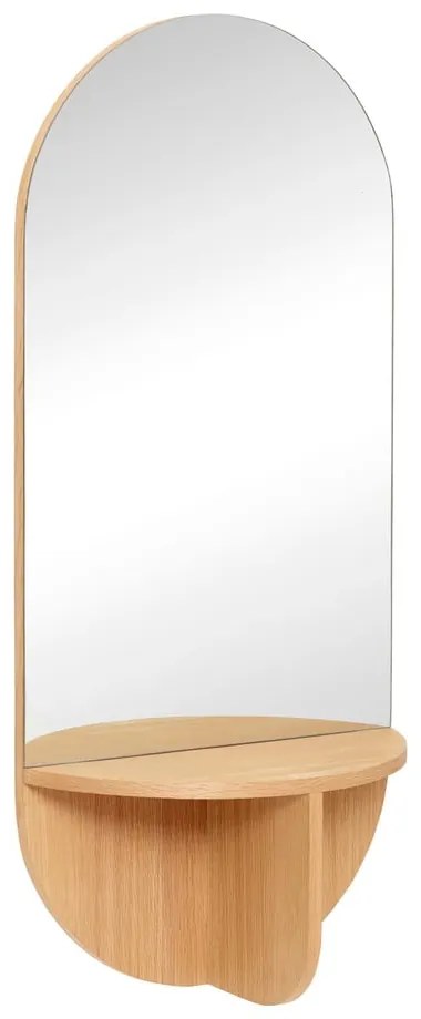 Oglindă de perete cu raft din furnir de stejar Hübsch Gunnel, 55 x 120 cm