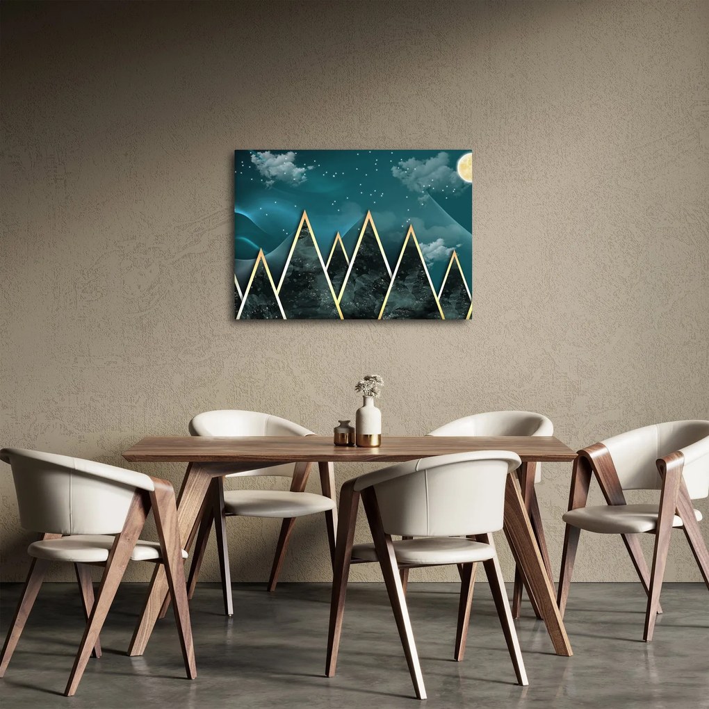 Tablou - Lună plină deasupra munțiilor aurii (70x50 cm)
