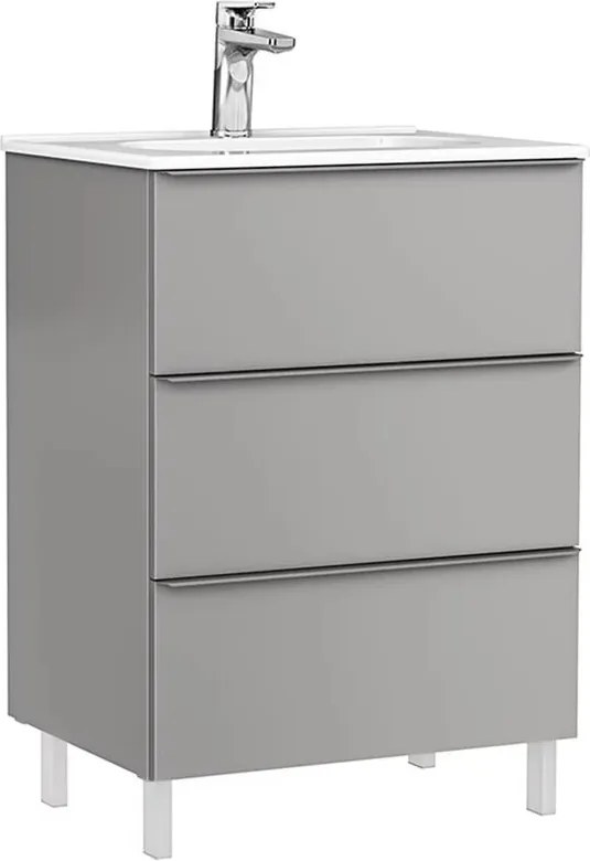 Set dulap baza pe pardoseala Gala Shona gri 3 sertare cu lavoar Klea 60 cm