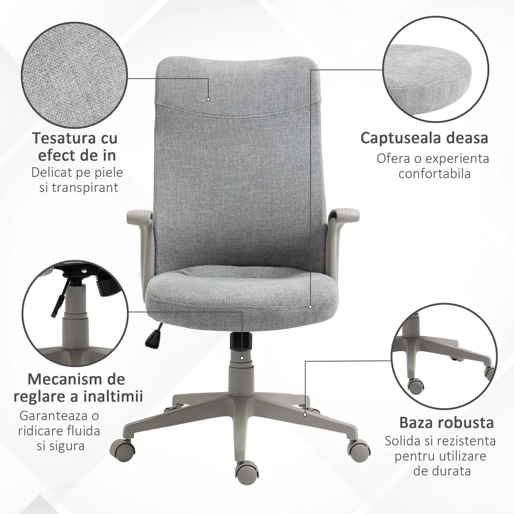 Scaun Birou Fara Roti Scaun de birou elegant Vinsetto cu tesatura cu efect de in, ergonomic ...