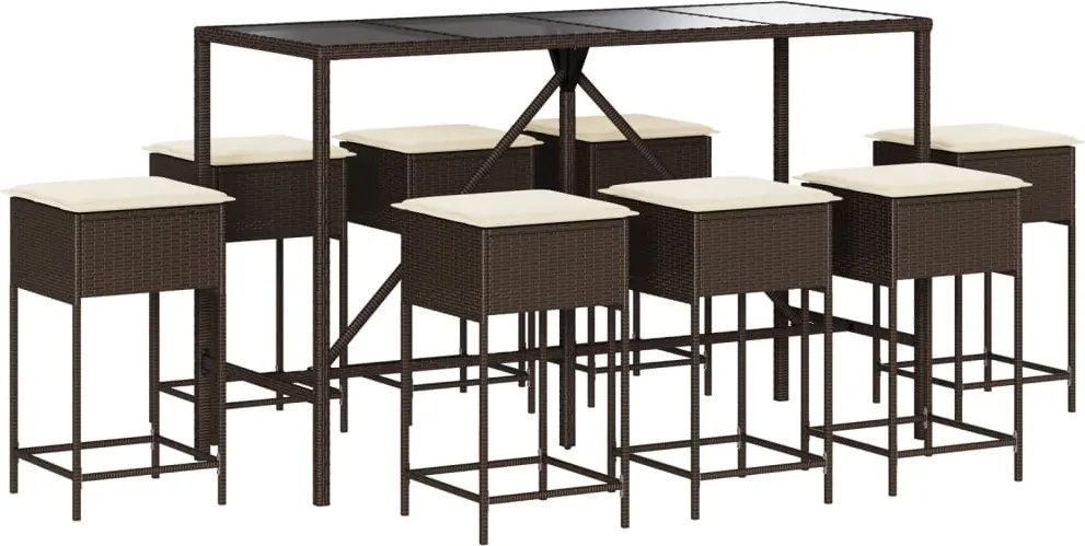 vidaXL Set mobilier bar de grădină, cu perne, 9 piese, maro, poliratan