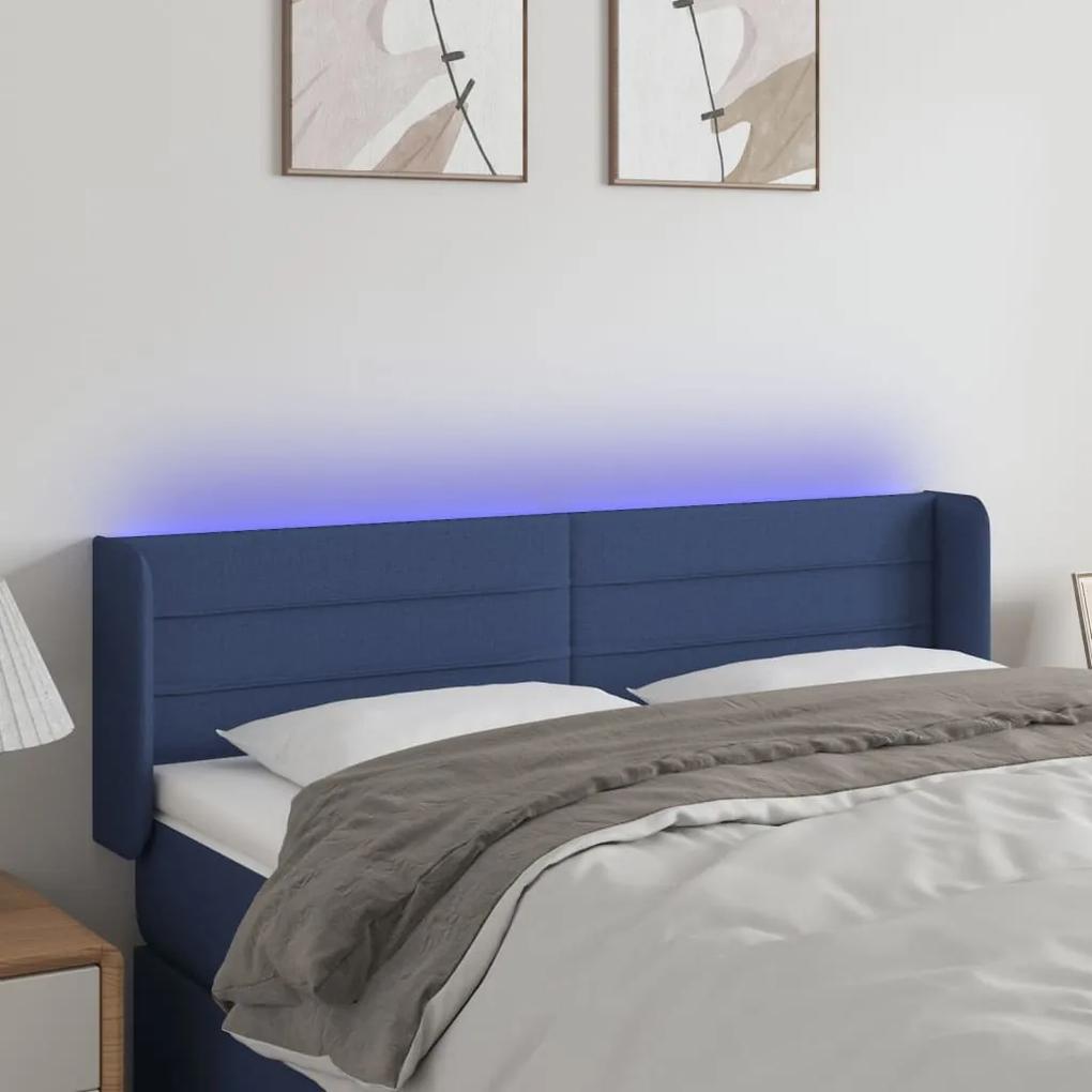 3123380 vidaXL Tăblie de pat cu LED, albastru, 147x16x78/88 cm, textil