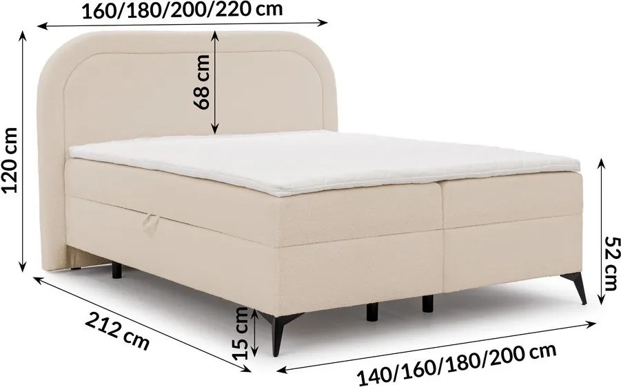 Pat boxspring bej cu spațiu de depozitare 200x200 cm Ornes – Ropez
