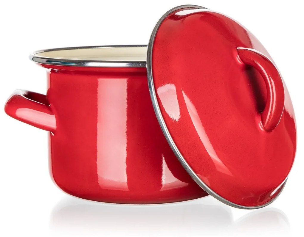 Oală emailată cu capac Banquet Milton roșu, 12 cm, 0,78 l, 12 cm