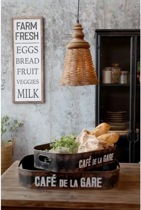 Semn decorativ de perete din lemn si metal "Farm Fresh", H81.5 cm
