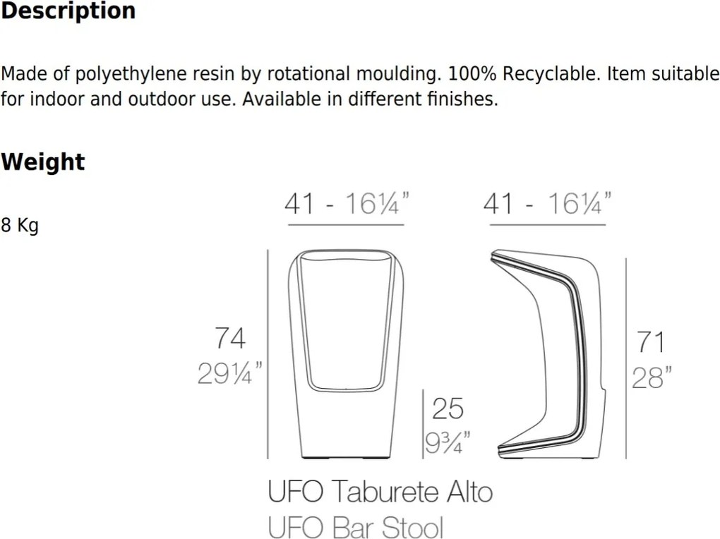 Scaun de bar exterior / interior design modern premium UFO BAR STOOL 63005 Vondom