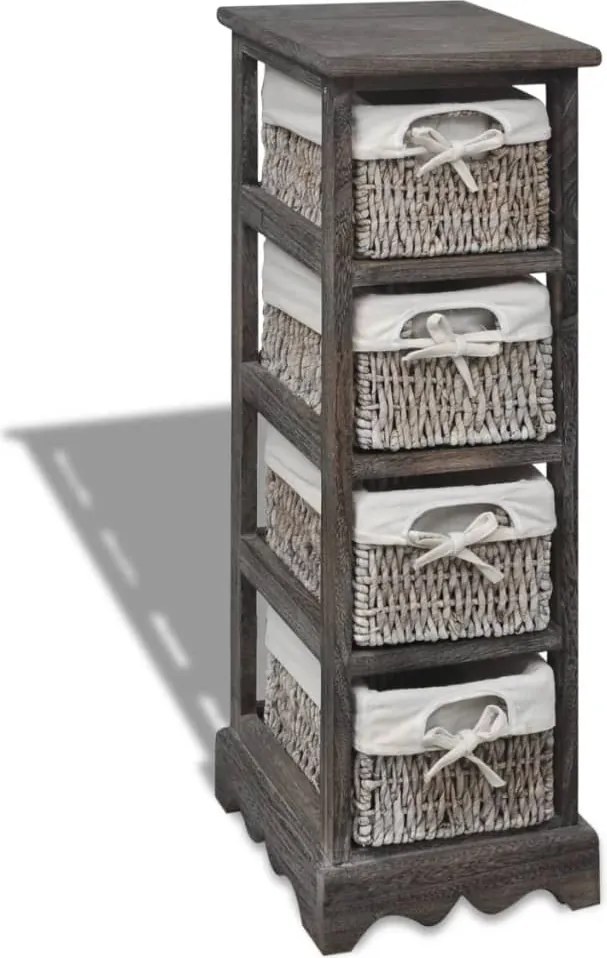 vidaXL Dulap de depozitare din lemn, 4 coșuri împletite, maro