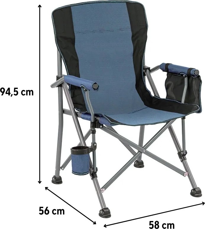 Leziter Scaun de pescuit Comfort cu braț și suport pentru pahare albastru