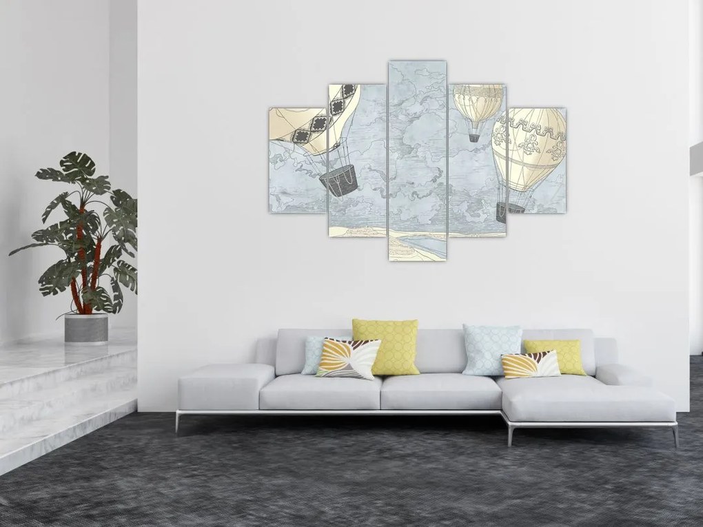 Tablou - Baloane deasupra orașului, nuanțe reci (150x105 cm)