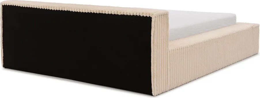 Pat matrimonial bej tapițat cu spațiu de depozitare cu somieră 200x200 cm Cloe – Ropez