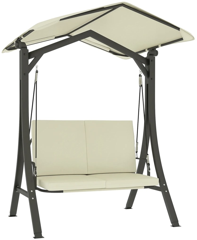 Outsunny Leagăn de Grădină 2 Locuri cu Acoperiș Reglabil 150x120x182cm Crem | Aosom Romania