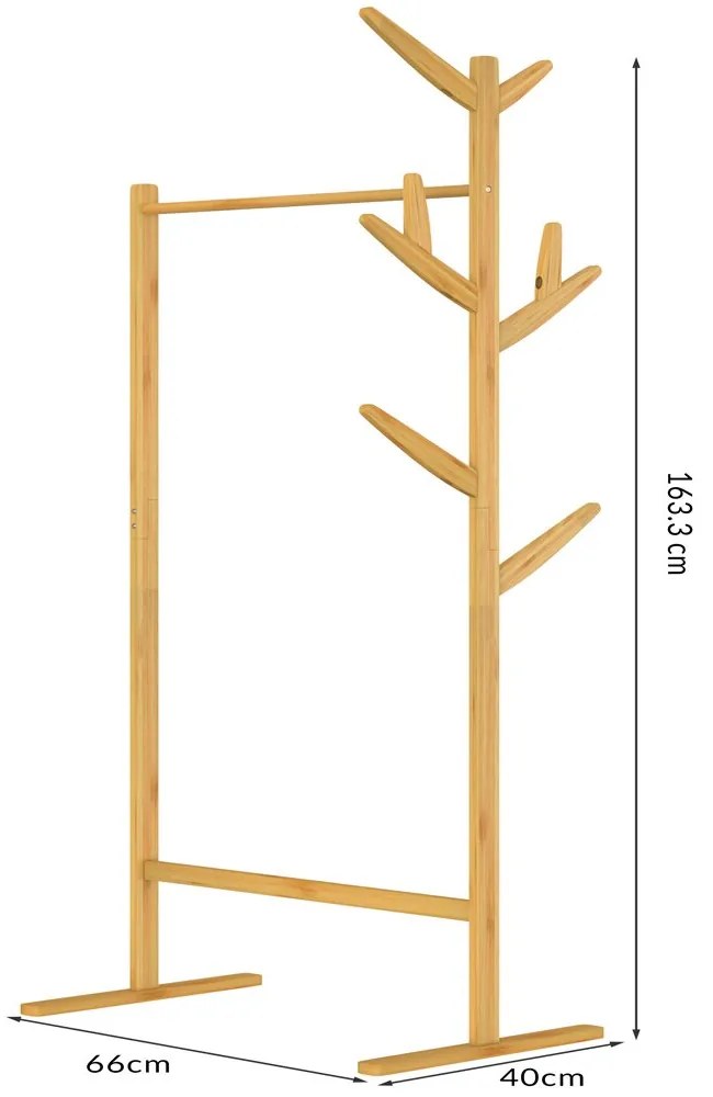 Casaria Suport de haine de bambus RADO, 66x40x163,3cm, maro