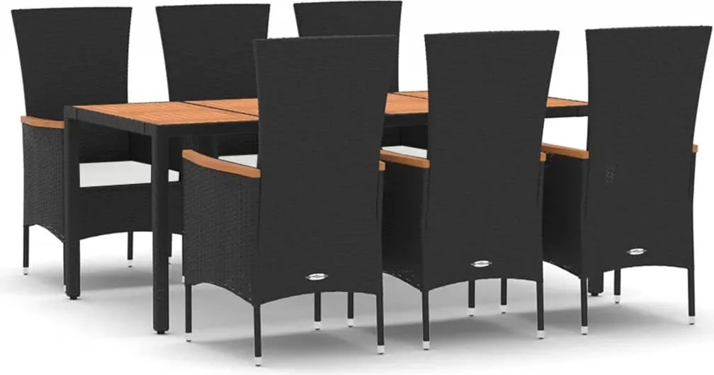 vidaXL Set mobilier de grădină cu perne, 7 piese, negru, poliratan