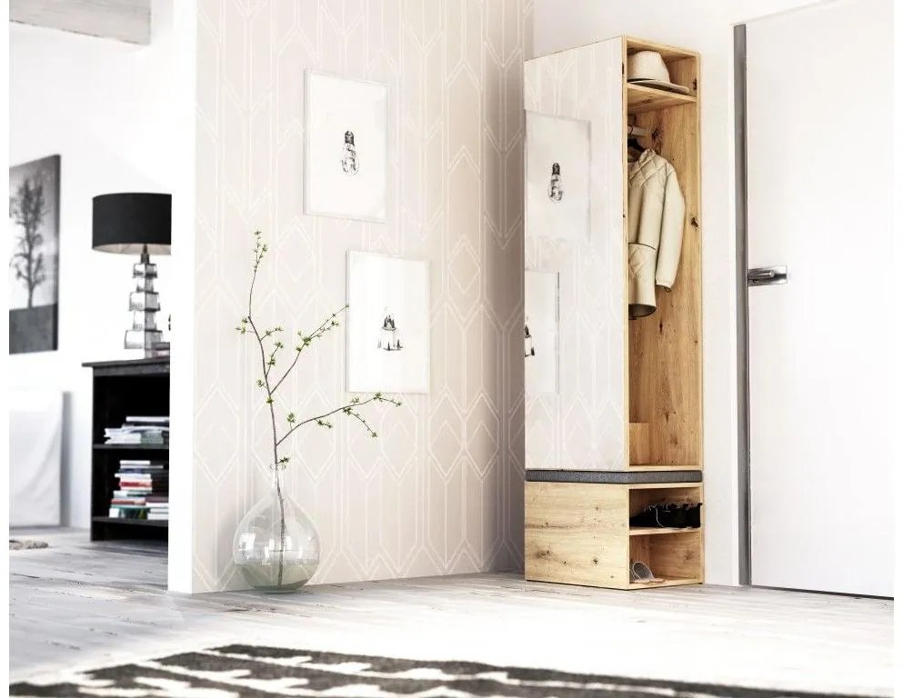 Set mobilier pentru hol Clover (alb + stejar artisan) (so zrkadlom). 1091814