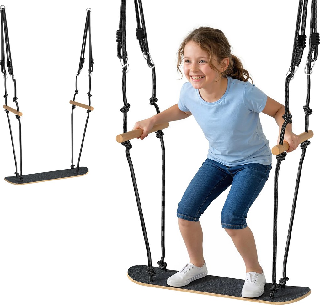 AIYAPLAY Leagăn skateboard pentru copii cu înălțime reglabilă, placă antiderapantă, frânghie rezistentă la intemperii, mânere Negru | Aosom Romania