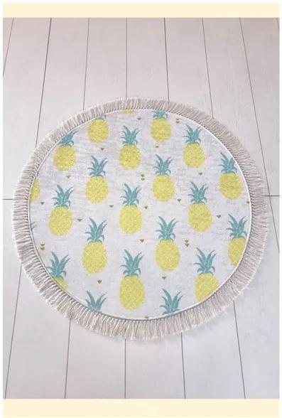 faint Print Student Covor baie Tropica Ananas, ⌀ 100 cm, alb - galben | BIANO
