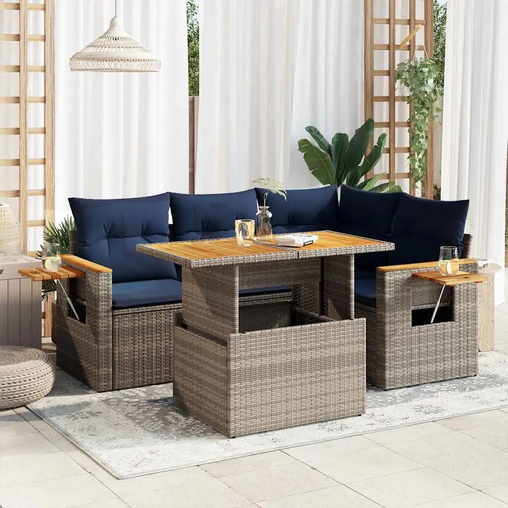 vidaXL Set canapea de grădină cu perne, 5 piese, poliratan/lemn acacia