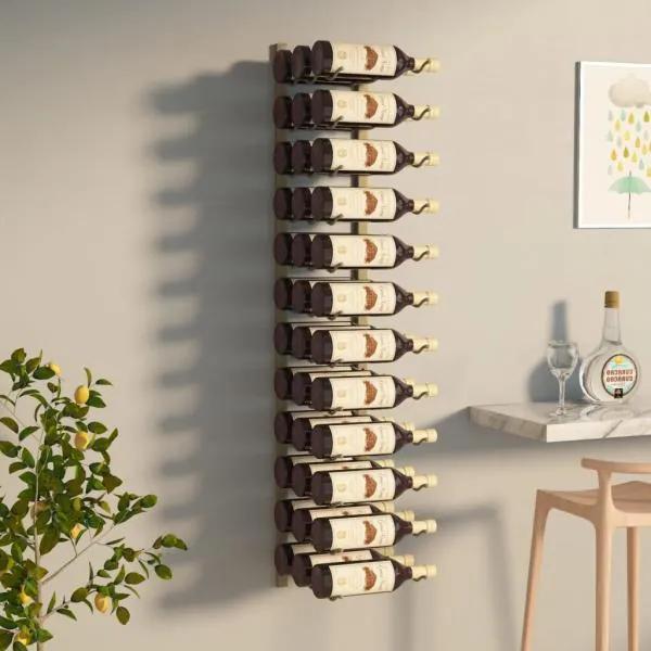 vidaXL Suport sticle de vin, de perete, 36 sticle, auriu, fier
