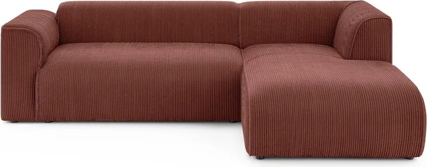 Colțar teracotă cu tapițerie din catifea reiată (cu colț pe partea dreaptă/cu șezlong) Merid – Ropez