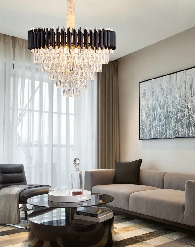 Candelabru Cristal, Raven 50cm Negru cu Auriu