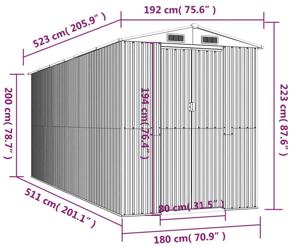 Sopron de gradina, gri deschis, 192x523x223 cm, otel galvanizat 192 x 523 x 223 cm