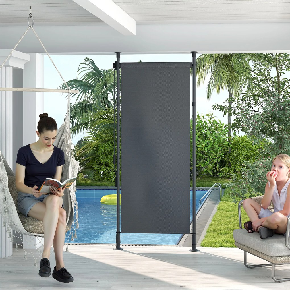 Outsunny Stor manual retractabil pe picior lungime reglabilă manivelă instalare fără găurire metal aluminiu poliester gri închis | Aosom Romania