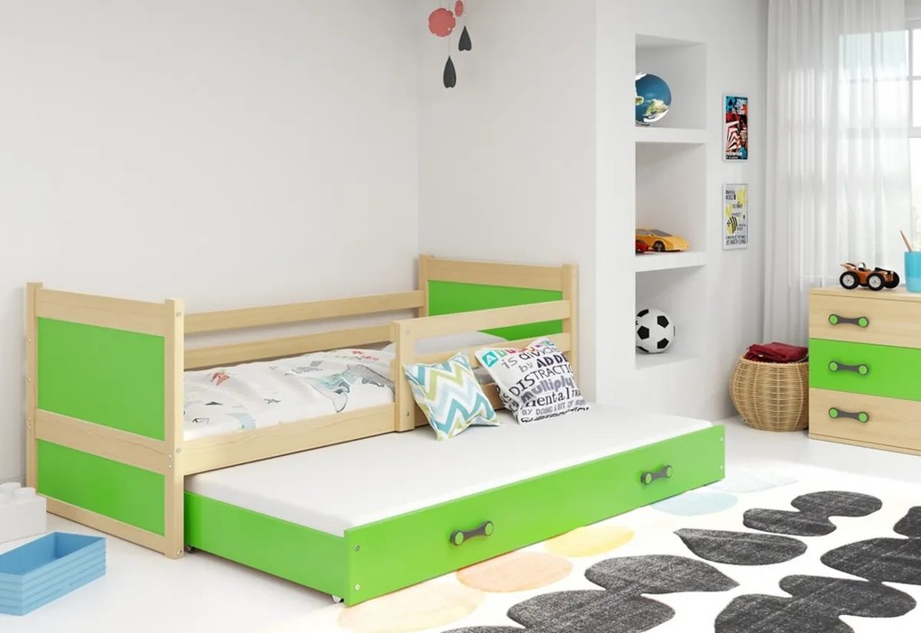 Expedo Pat pentru copii FIONA P2 + saltea + somieră GRATIS, 90x200 cm, pin, verde