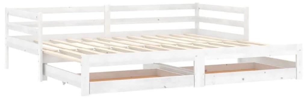 Pat extensibil de zi, 2x(90x200) cm, alb, lemn masiv de pin Alb