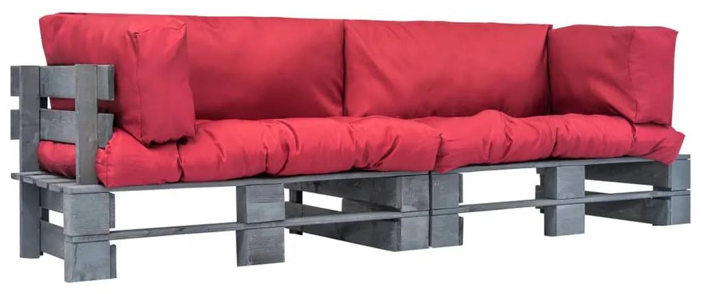 275301 vidaXL Set canapea grădină paleți cu perne roșii, 2 piese, lemn de pin