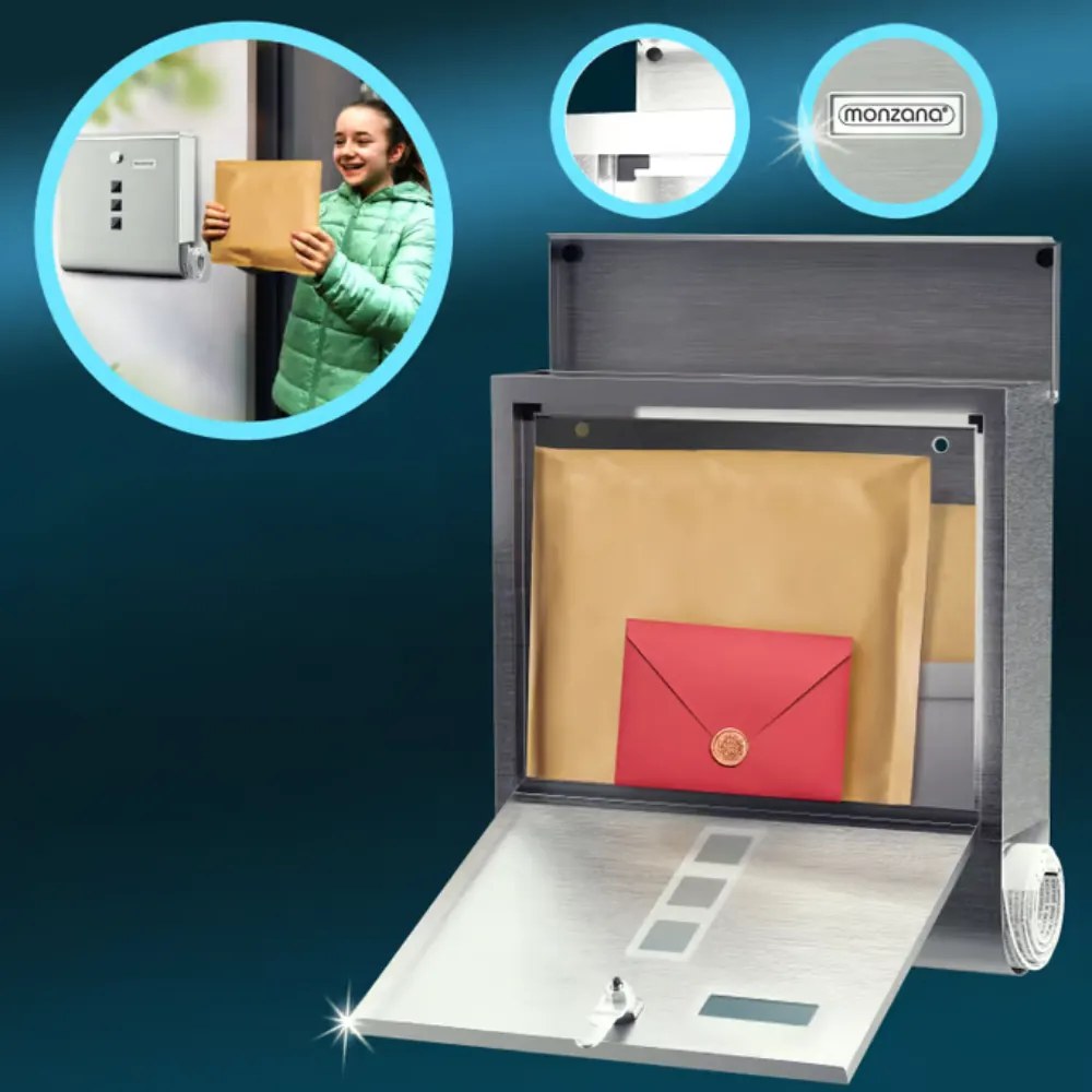 Monzana Cutie poștală cu tub pentru ziare POST, 30,5x10x33,5cm, argintiu