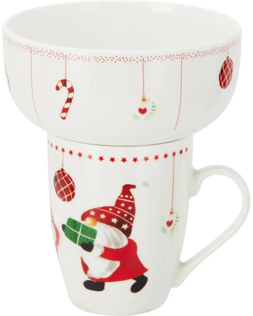 Set of porcelain mug and bowl Christmas elf
