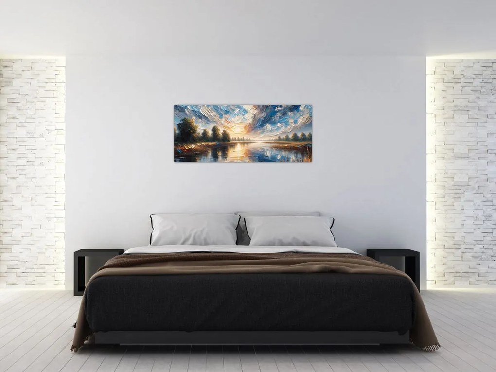 Tablou - Pictură cu soarele deasupra apei (120x50 cm)