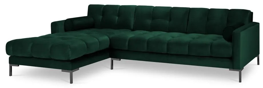 Colțar din catifea cu extensie pe partea stângă Cosmopolitan Design Bali, verde închis
