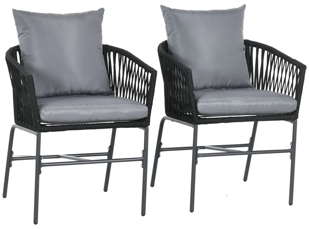 Outsunny Scaune de exterior, set de 2, design boho, perne pentru șezut și spătar, șezut confortabil, cadru metalic, Negru | Aosom Romania