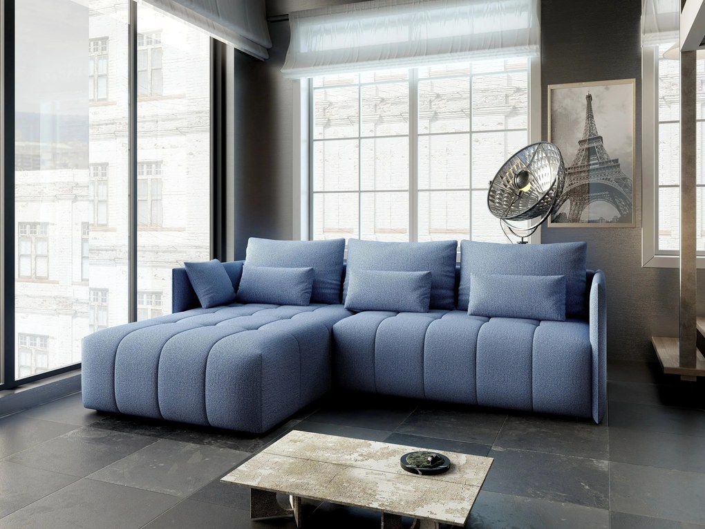 Colțar extensibil dumonde cu ladă de depozitare si sezut confortabil din spuma high-density, Malta Enjoy Blue 235x185 cm