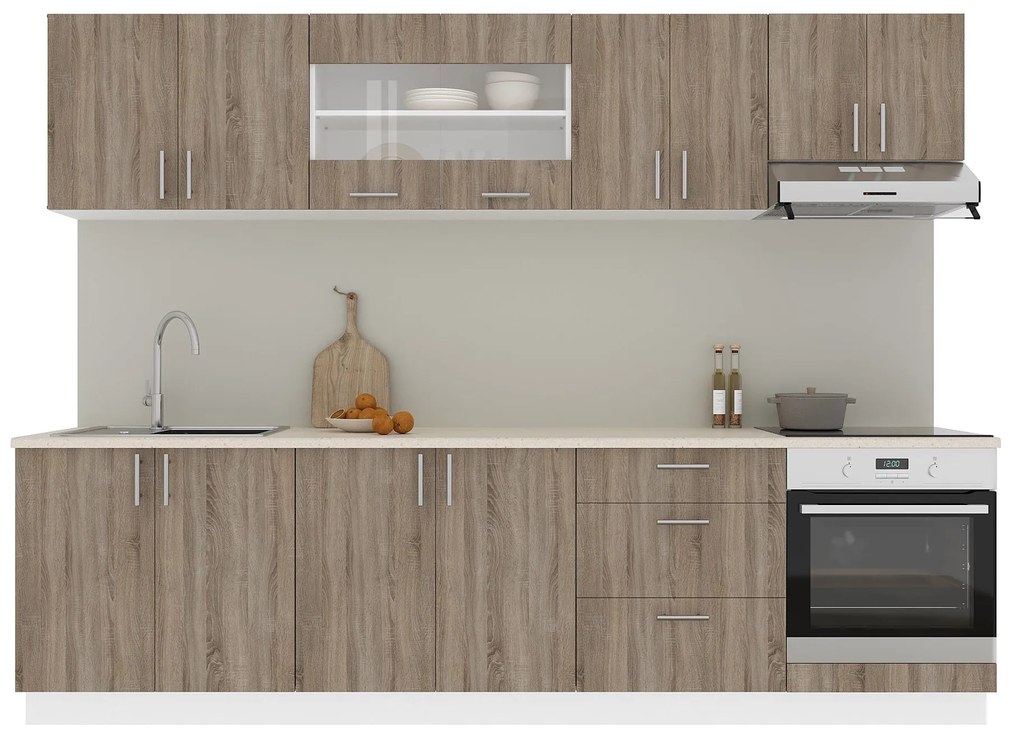 Set Bucatarie Karo V22, Stejar Sonoma Inchis/Alb, Blat Thermo 28 mm, L 280 cm