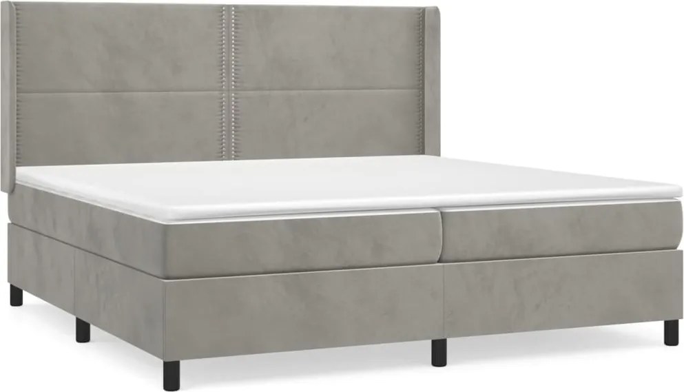 vidaXL Pat box spring cu saltea, gri deschis, 200x200 cm, catifea