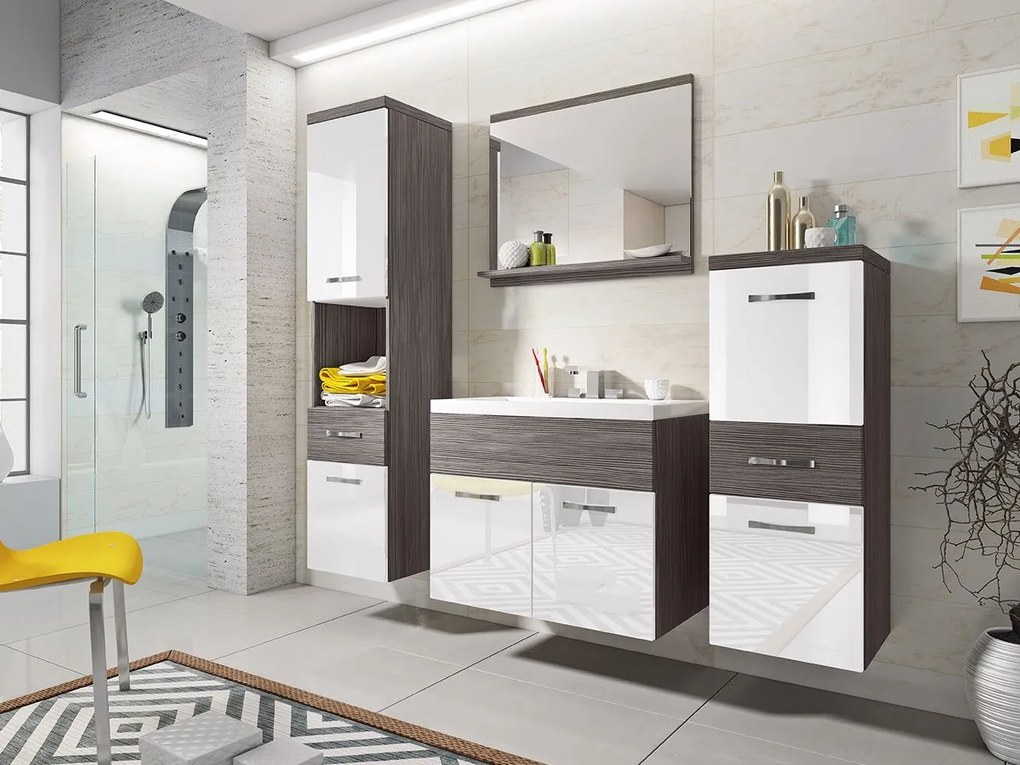 Zondo Mobilier baie Lunara (bodega + Alb lucios ) (fără sifon, baterie Platino). 1053660
