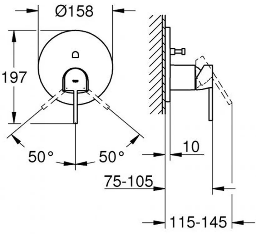 Baterie cada incastrata culoare crom Grohe Plus