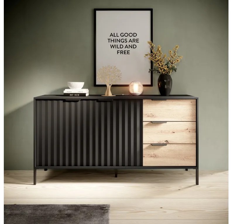 Comoda neagra in decor stejar artisan RAVE 153 2D3S