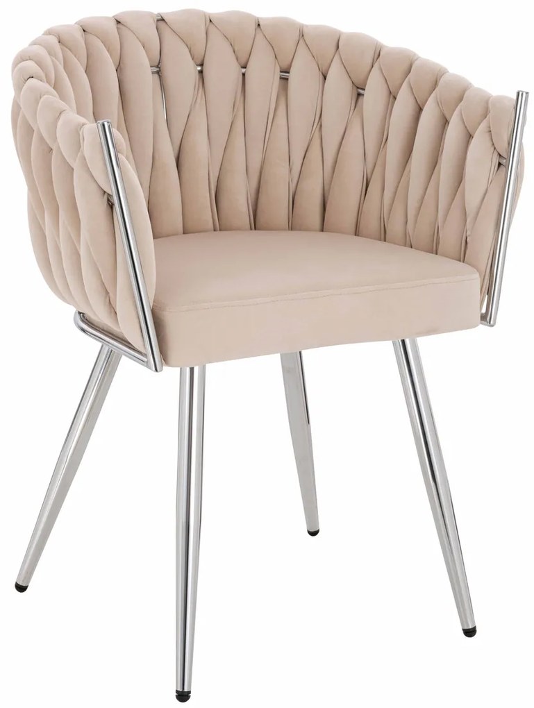 HR750 Scaun cu picioare Cromata Crem din Catifea