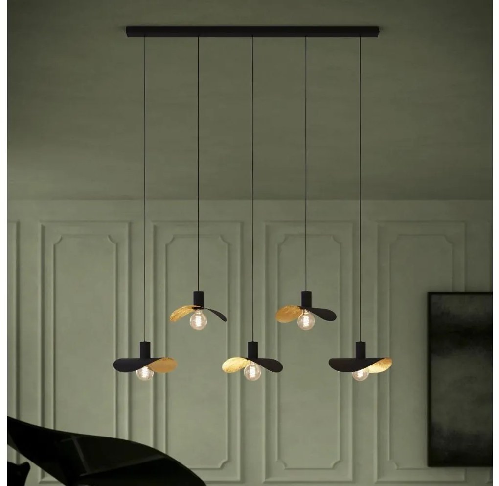 Lustră pe cablu Eglo 390396 SACEDA 5xE27/40W/230V negru/auriu