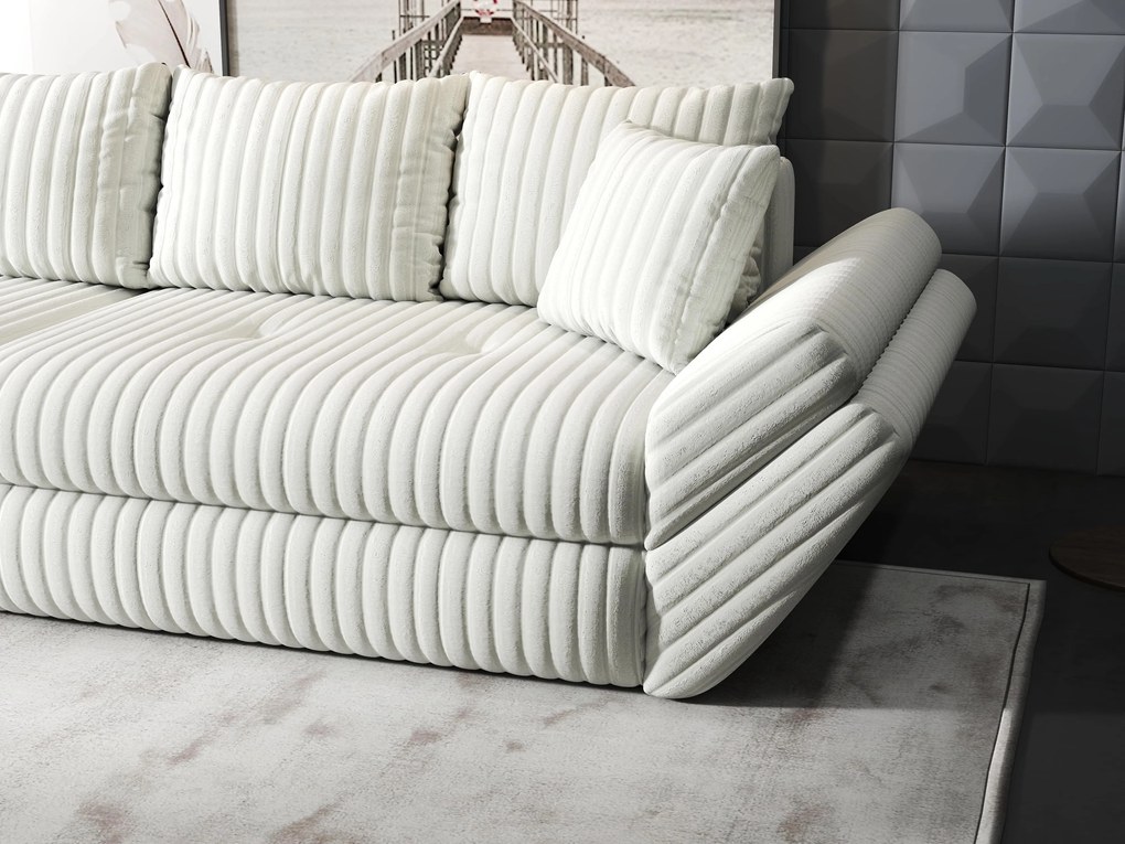 Canapea extensibilă dumonde cu ladă de depozitare si sezut confortabil din spuma high-density, Loana Ambience Ivory 300x100 cm