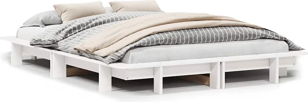 vidaXL Cadru de pat fără saltea, alb, 150x200 cm, lemn masiv pin