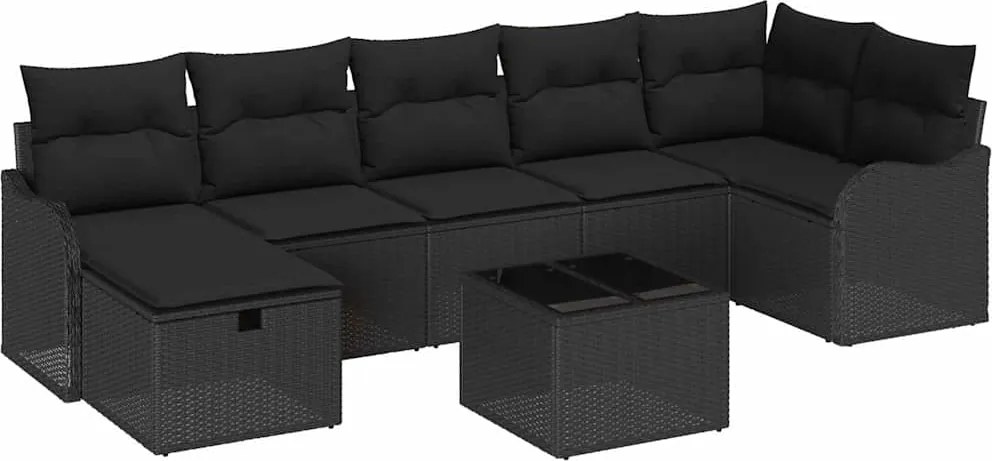 vidaXL Set de canapele pentru grădină cu pernă 8 pcs Negru Rattan poli