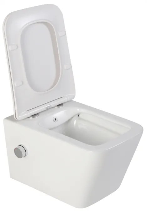 Set vas wc suspendat cu functie bideu, dreptunghiular, baterie crom Foglia Safari cu rezervor incastrat si clapeta de actionare dual-flush, alba cu 2