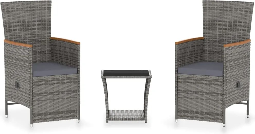 vidaXL Set mobilier de grădină cu perne, 3 piese, gri, poliratan