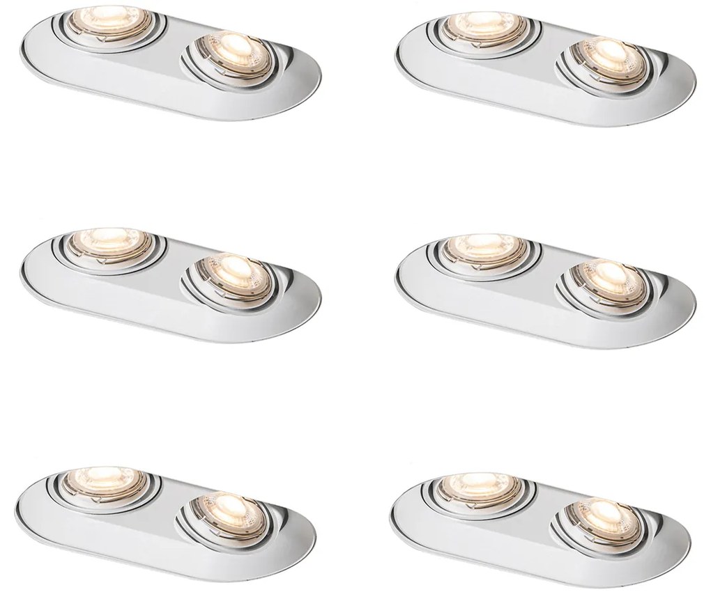 Set de 6 spoturi încastrate rotunde albe GU10 50mm cu 2 lumini - Hubs