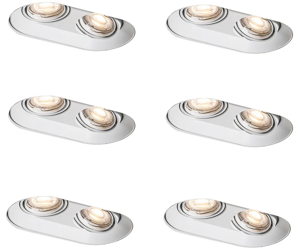 Set de 6 spoturi încastrate rotunjite albe GU10 50mm cu 2 lumini - Hubs