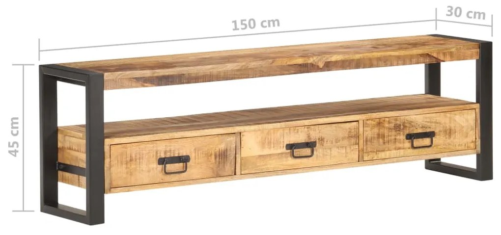 Comoda TV, 150 x 30 x 45 cm, lemn masiv de mango nefinisat 1, Lemn masiv de mango nefinisat